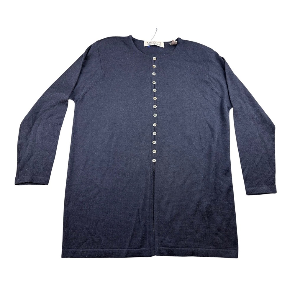 Vintage Karen Scott Cardigan Sweater Women L Blue Wool Blend United Kingdom Made